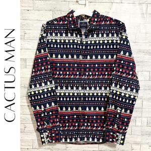 CACTUS MAN RICKY SINGH Men’s Blue Holiday Button Down Shirt, L